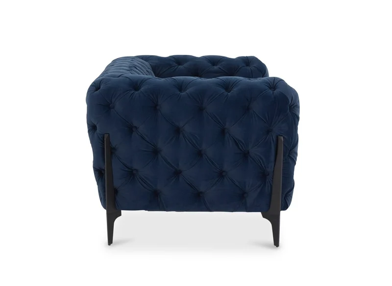 Canapé fixe 2 places capitonné chesterfield velours bleu CARMEN