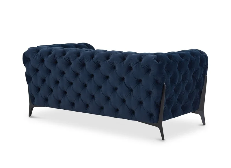 Canapé fixe 2 places capitonné chesterfield velours bleu CARMEN