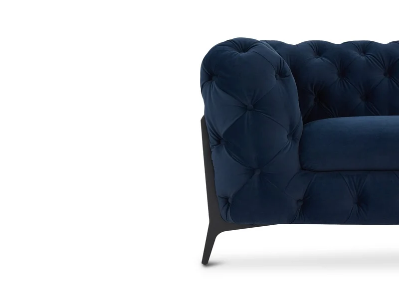 Canapé fixe 2 places capitonné chesterfield velours bleu CARMEN