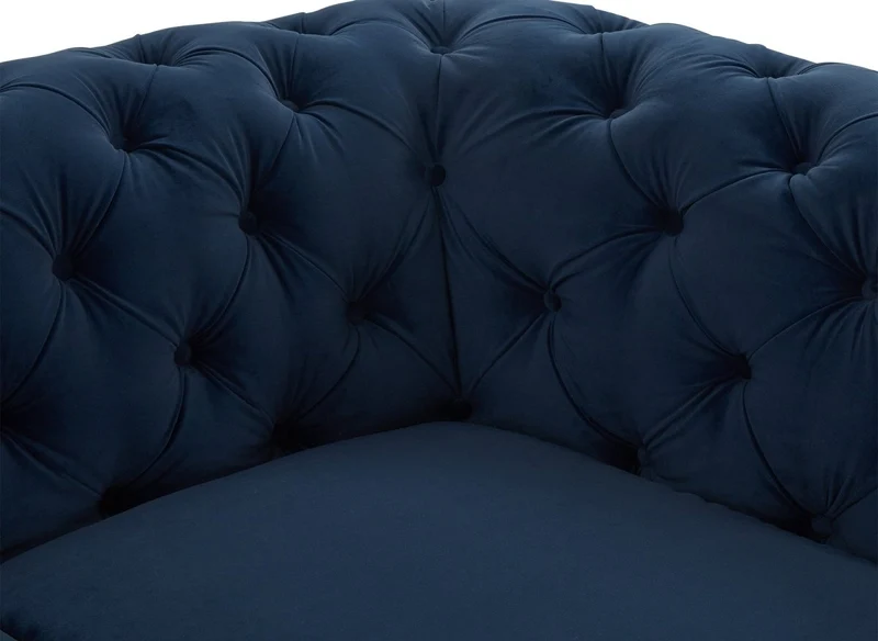Canapé fixe 2 places capitonné chesterfield velours bleu CARMEN