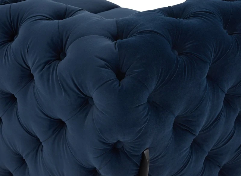 Canapé fixe 2 places capitonné chesterfield velours bleu CARMEN
