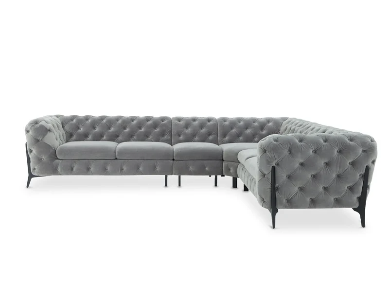 Canapé capitonné chesterfield d'angle réversible en velours gris CARMEN