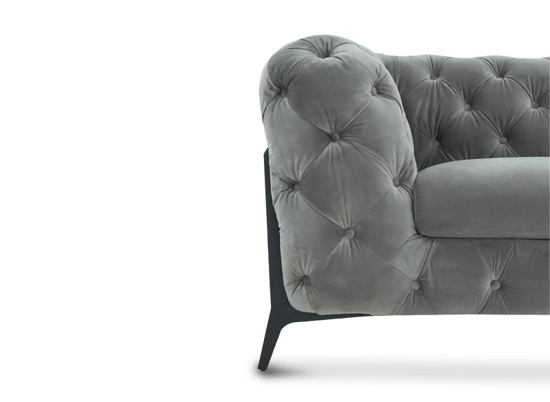 Canapé capitonné chesterfield d'angle réversible en velours gris CARMEN