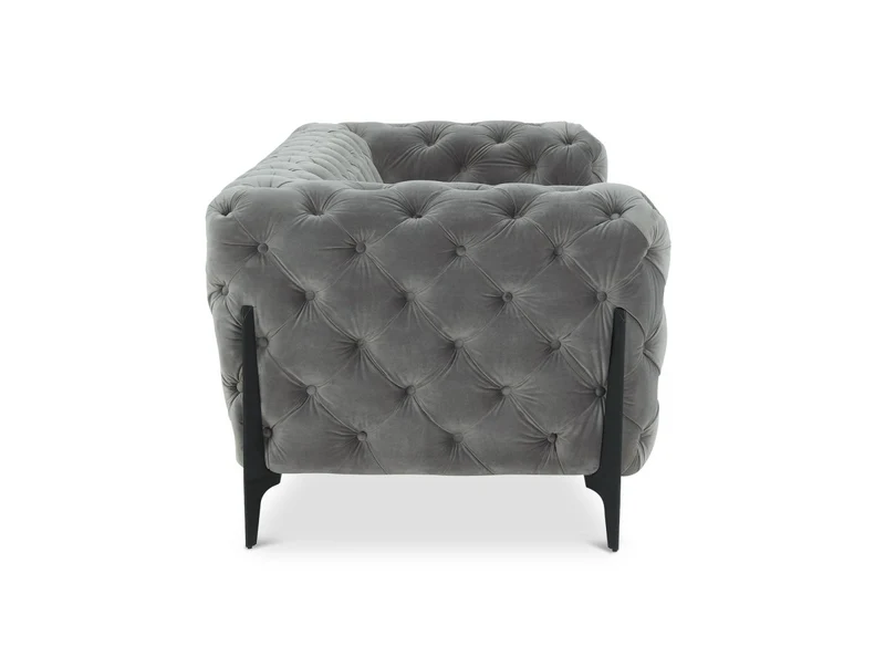 Canapé fixe 3 places capitonné chesterfield velours gris CARMEN
