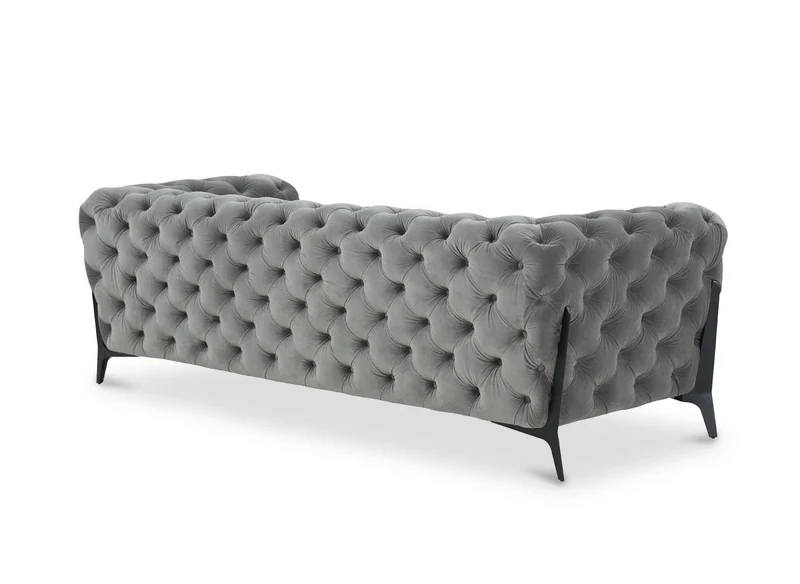 Canapé fixe 3 places capitonné chesterfield velours gris CARMEN