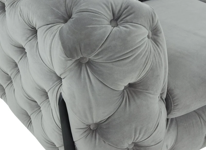 Canapé fixe 3 places capitonné chesterfield velours gris CARMEN