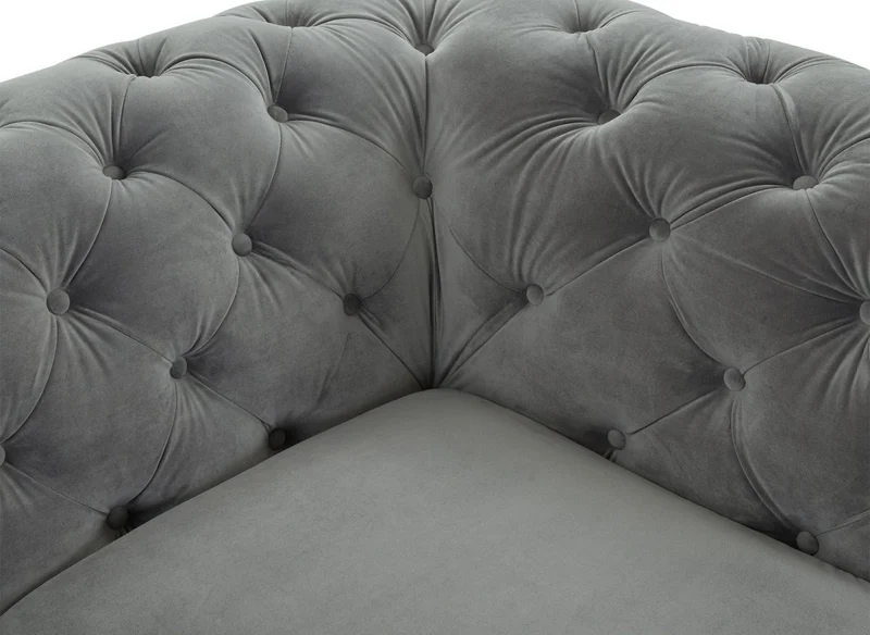 Canapé fixe 3 places capitonné chesterfield velours gris CARMEN