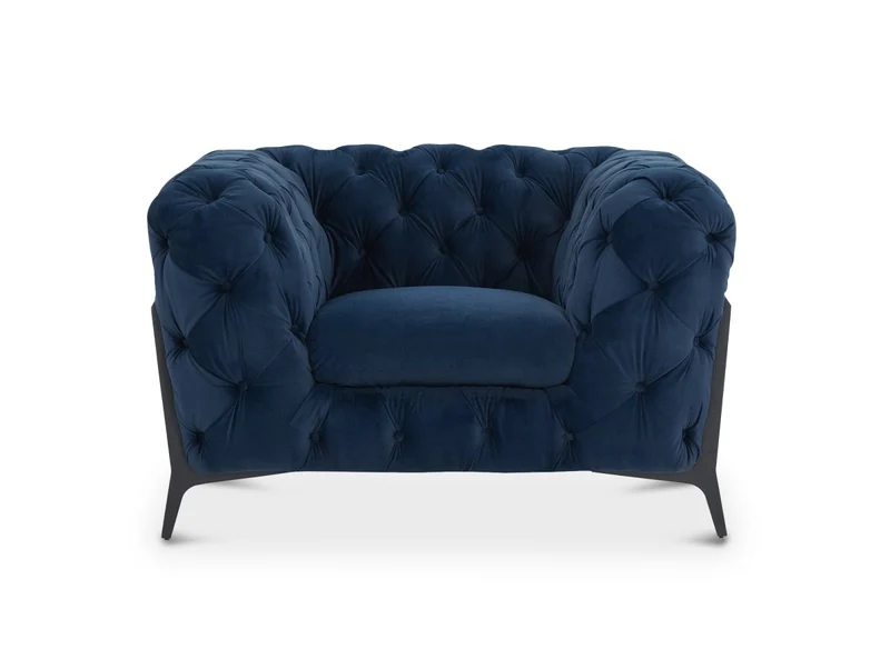 Fauteuil capitonné chesterfield velours bleu CARMEN