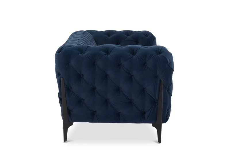 Canapé fixe 3 places capitonné chesterfield velours bleu CARMEN