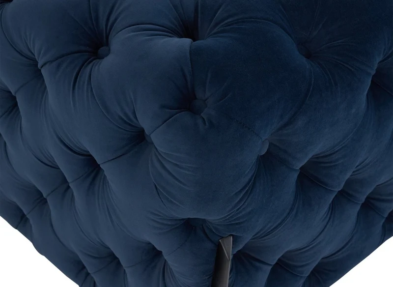 Canapé fixe 3 places capitonné chesterfield velours bleu CARMEN
