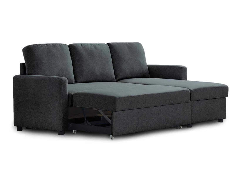 Canapé d'angle réversible convertible coffre de rangement en tissu gris anthracite ADAM