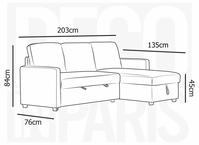 Canapé d'angle réversible convertible coffre de rangement en tissu gris anthracite ADAM
