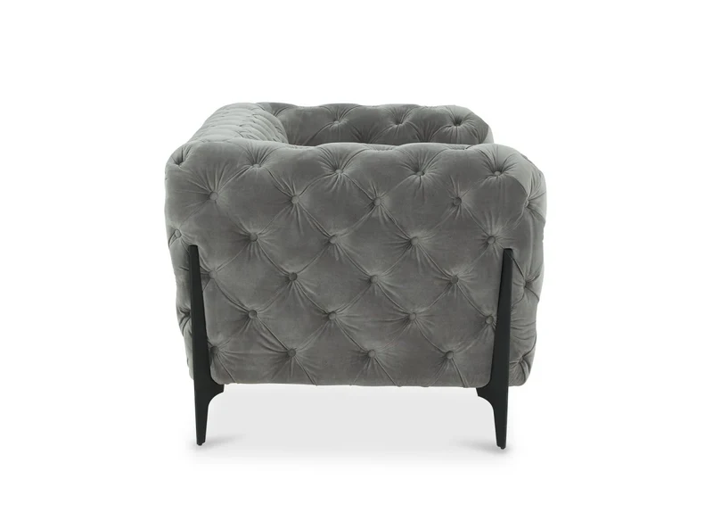 Canapé fixe 2 places capitonné chesterfield velours gris CARMEN
