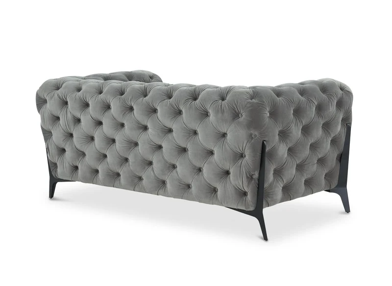 Canapé fixe 2 places capitonné chesterfield velours gris CARMEN