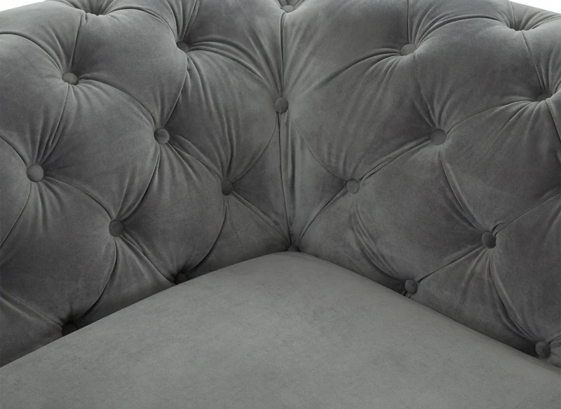Canapé fixe 2 places capitonné chesterfield velours gris CARMEN