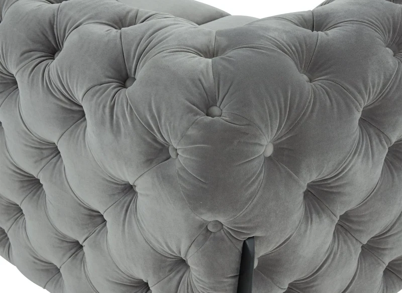 Canapé fixe 2 places capitonné chesterfield velours gris CARMEN