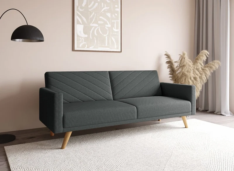 Canapé 3 places convertible scandinave en tissu gris foncé BALDER