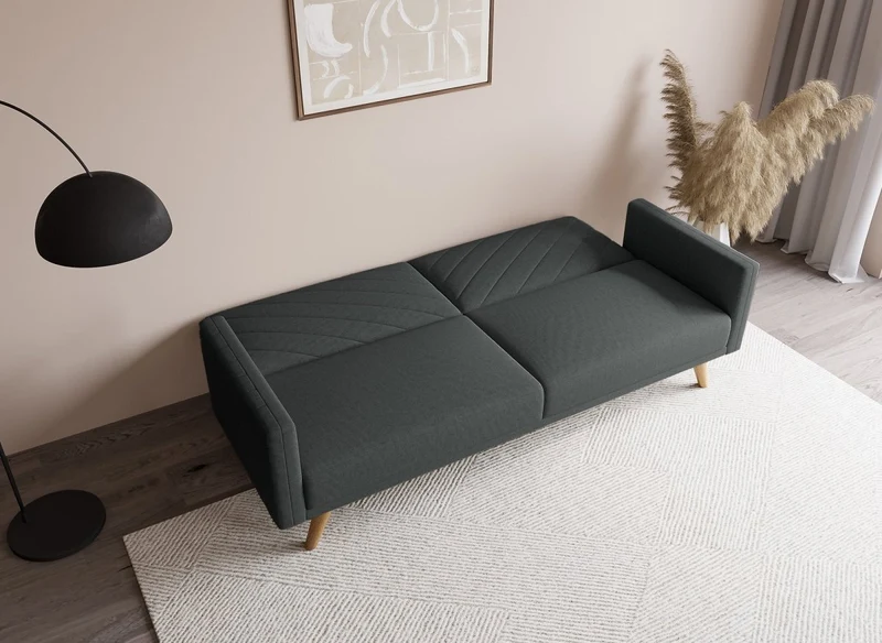 Canapé 3 places convertible scandinave en tissu gris foncé BALDER