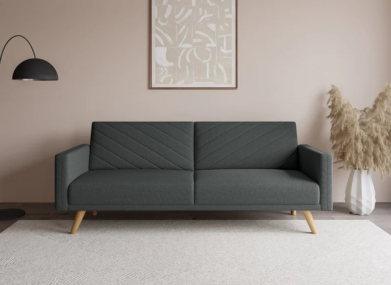 Canapé 3 places convertible scandinave en tissu gris foncé BALDER
