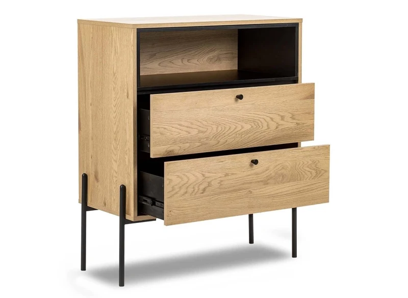 Commode 2 tiroirs en bois clair et métal noir SOHANE