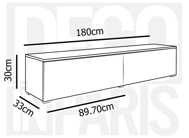 Meuble TV contemporain laqué gris et blanc avec LED 2 portes MALORIE - 180 cm