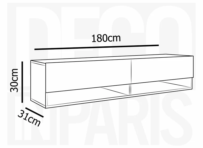 Meuble TV suspendu 2 portes 2 niches noir ROMANE XXL - 180 cm