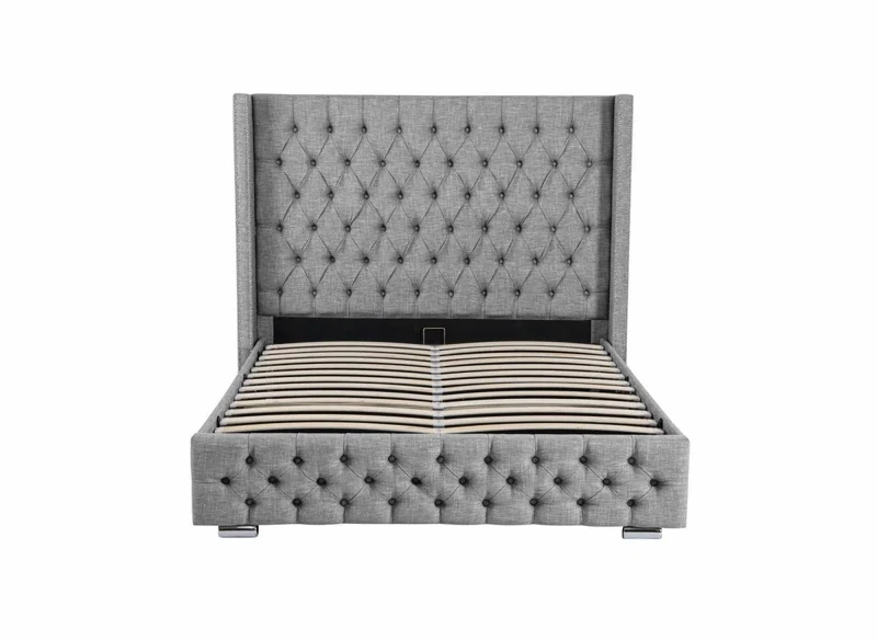 Lit coffre en tissu lin gris 140X190 cm MAXI