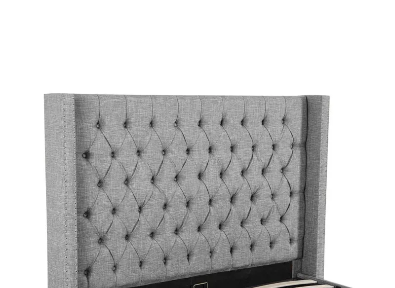 Lit coffre en tissu lin gris 180x200 cm MAXI