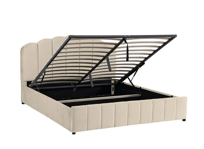 Lit coffre en velours beige 160x200 cm ELVIRA