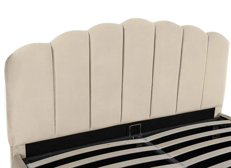 Lit coffre en velours beige 160x200 cm ELVIRA