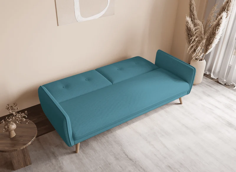 Canapé clic clac en tissu bleu avec pieds en bois NATAL