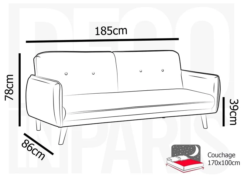 Canapé clic clac en tissu bleu avec pieds en bois NATAL