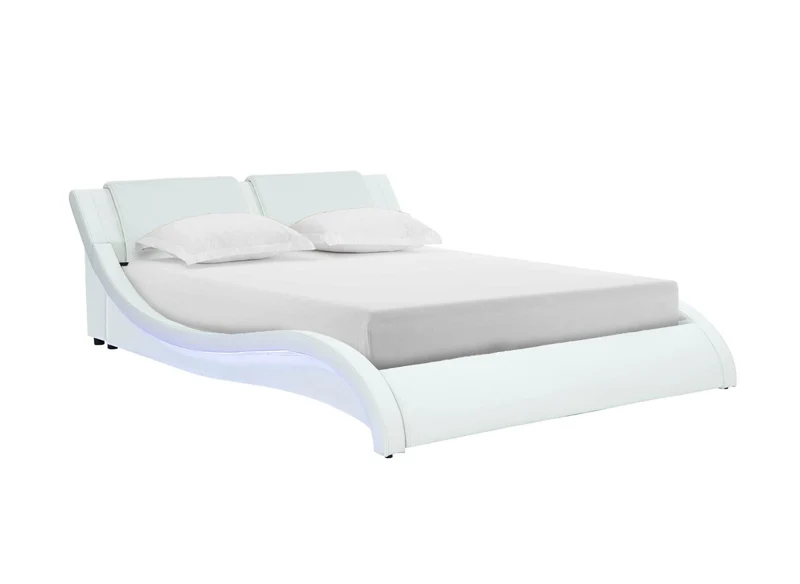 Lit en simili cuir blanc avec LED 180x200 cm ZEDA