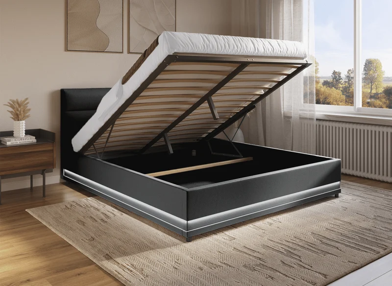 Lit coffre en simili cuir noir 180x200 cm ELENCE