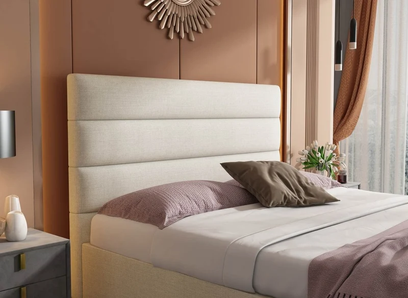 Lit coffre en tissu lin beige 180 x 200 cm SHANNA