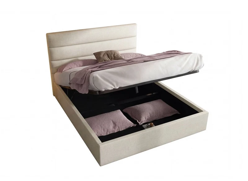 Lit coffre en tissu lin beige 180 x 200 cm SHANNA