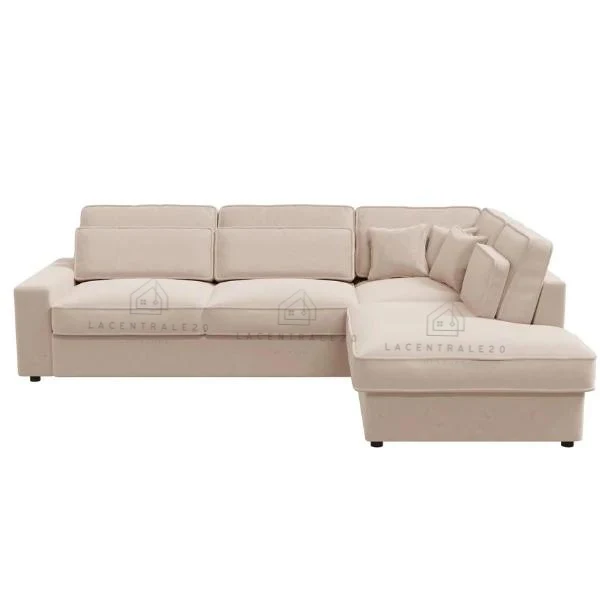 Canapé d’angle - Tissu velours beige - Bristol