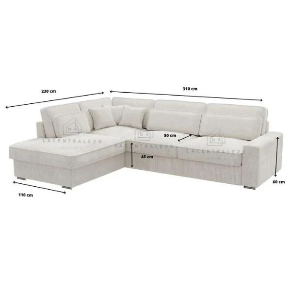 Canapé d’angle - Tissu velours beige - Bristol