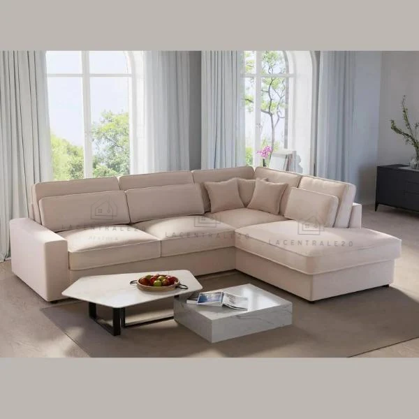 Canapé d’angle - Tissu velours beige - Bristol