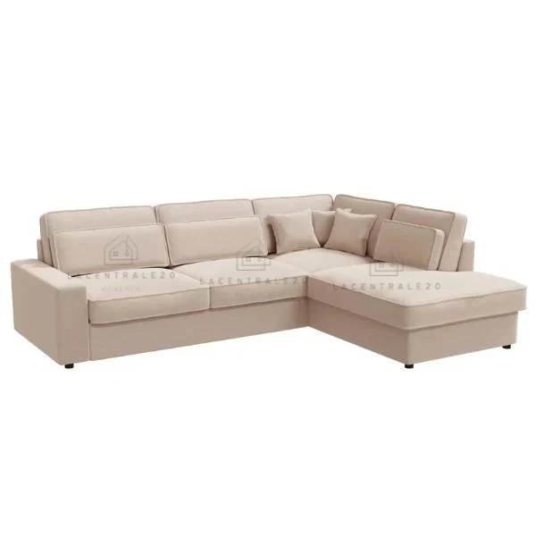 Canapé d’angle - Tissu velours beige - Bristol