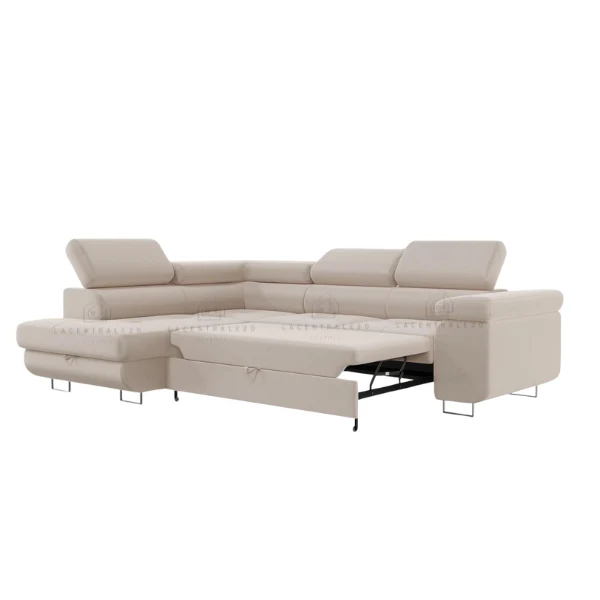 Canapé d’angle - Convertible – Tissu velours - Coffre intégré, 3 appuie-têtes – Toulouse