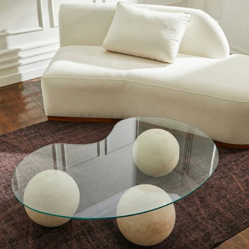 Table basse - Travertin - Plateau vitré - Ball