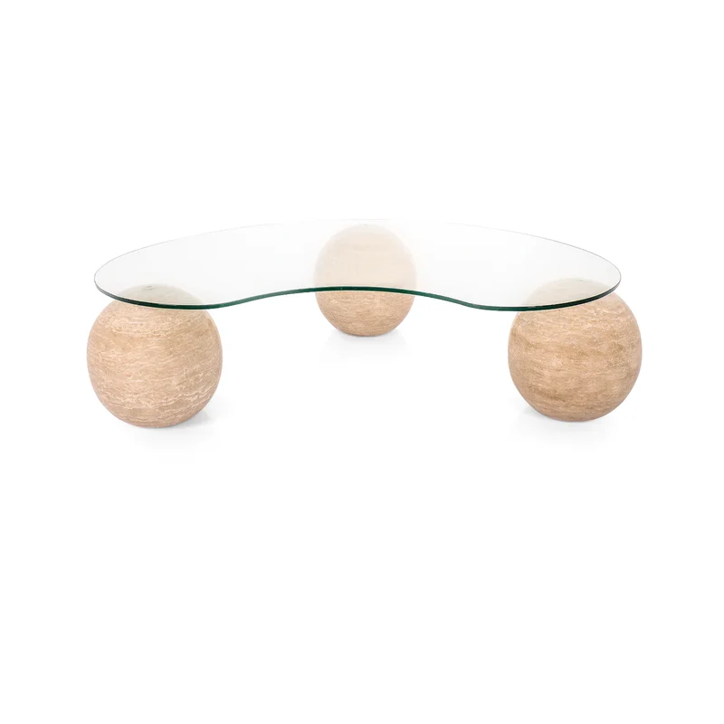 Table basse - Travertin - Plateau vitré - Ball