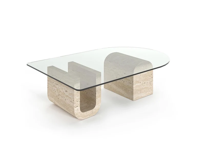 Table basse - Travertin - Plateau vitré - Zara