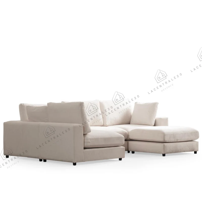 Canapé d’angle - Modulable 4+1 - Tissu laine bouclée, chenille ou velours beige - Julie