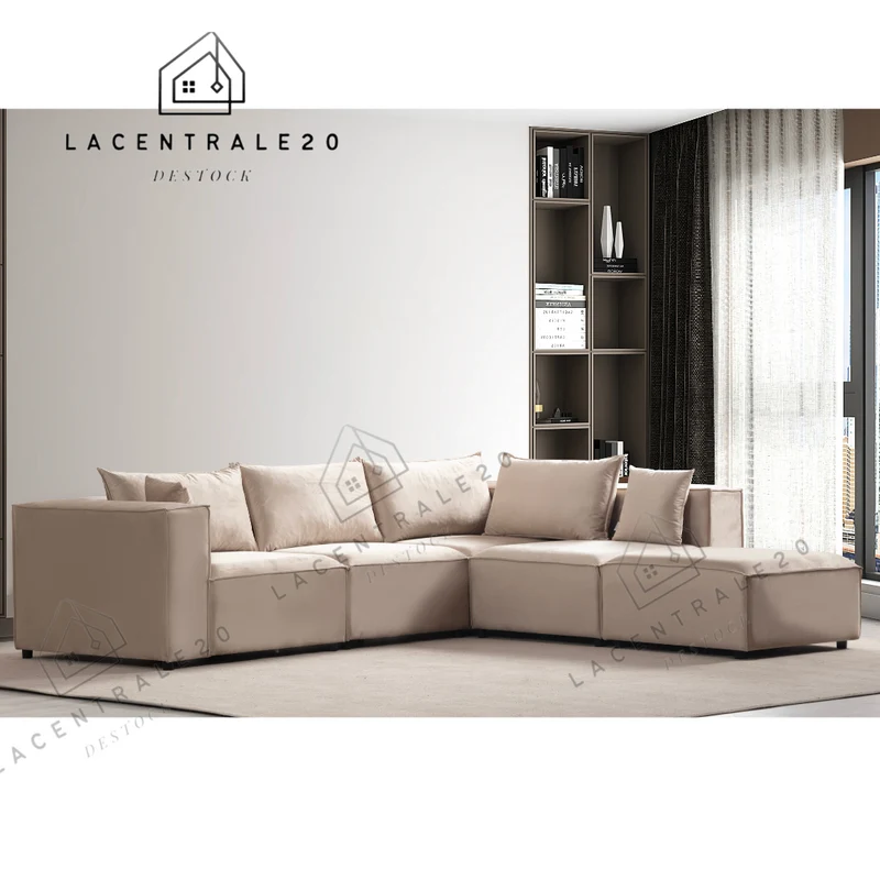 Canapé Modulable - Tissu velours Beige - 4+1 Pouf - Modulo