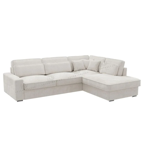 Canapé d’angle – Tissu côtelé écru ou velours beige – Moderna Souk
