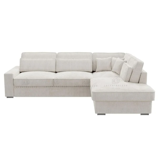 Canapé d’angle – Tissu côtelé écru ou velours beige – Moderna Souk