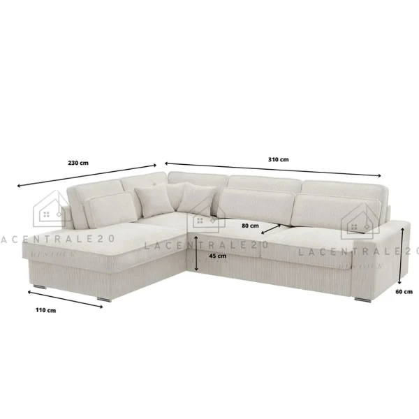 Canapé d’angle – Tissu côtelé écru ou velours beige – Moderna Souk