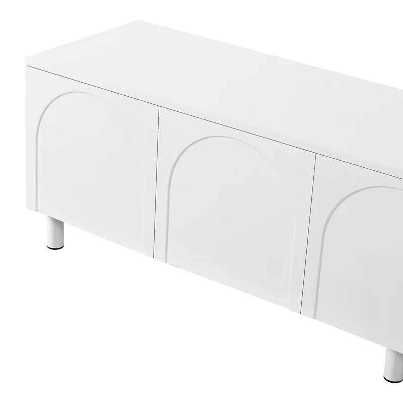 Meuble TV blanc motif arche à 5 portes avec pieds métal 180cm PLANTHAVEN